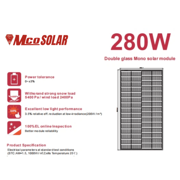 High Efficiency Solar Panel 280w Double Glass N Type